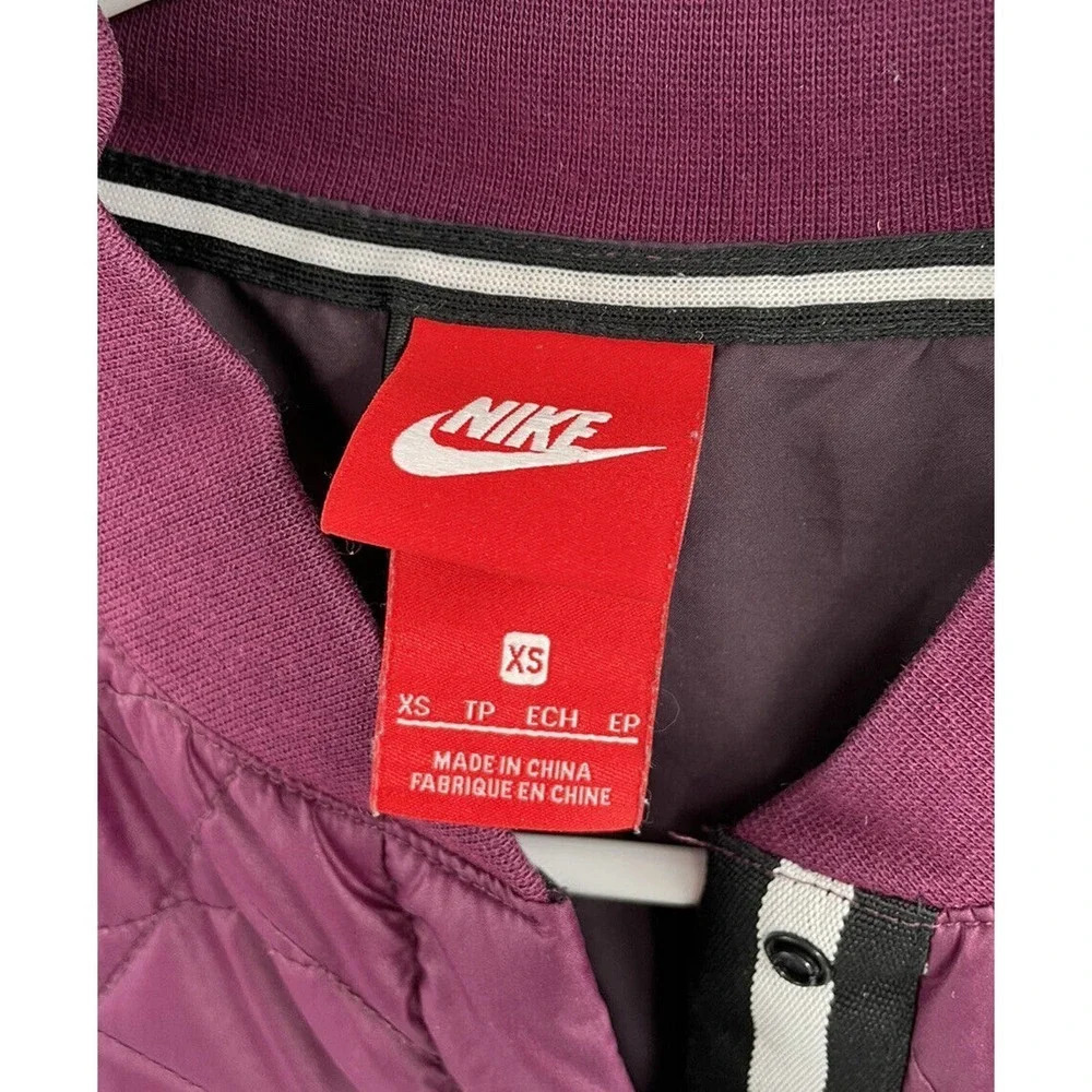 NIKE Women's Bomber Jacket Size XS PrimaLoft Quilted Snap Button 854747-609 Wine - Picture 11 of 11